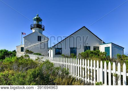 Old Point Loma Lighthouse In San Diego, California In Cabrillo National Monument.