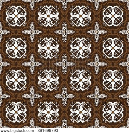 Beautiful White Flower Motifs On Jepara Batik With Blend Dark Brown Color Design.