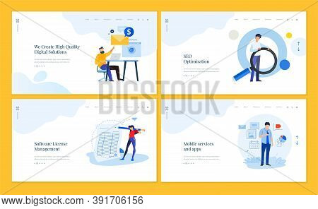 Set Of Website Template Designs Of Social Network, Internet Marketing, Seo, Mobile Services And Apps