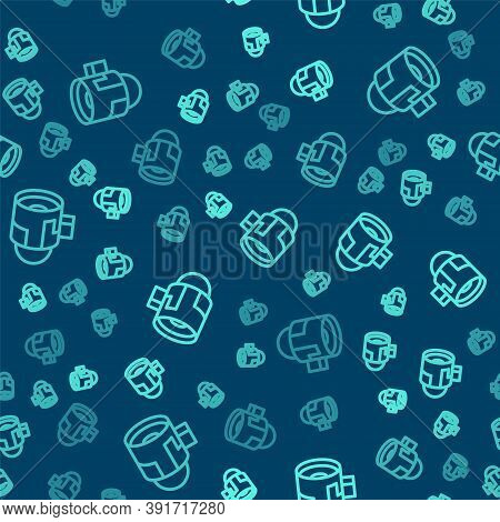 Green Line Jet Engine Turbine Icon Isolated Seamless Pattern On Blue Background. Plane Turbine. Airp