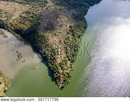Amazing Aerial View Of Pchelina Reservoir, Pernik Region, Bulgaria