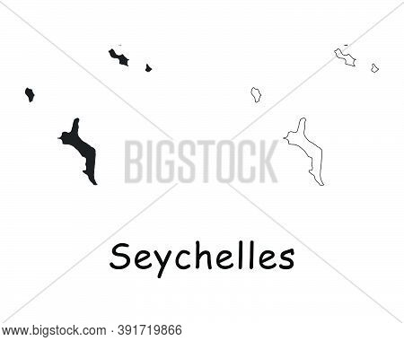 Seychelles Country Map. Black Silhouette And Outline Isolated On White Background. Eps Vector