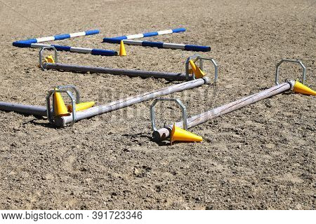 Accessories For Horse Trainings And Events In Rural Equestrian Training Centre. Image Of An Empty Tr