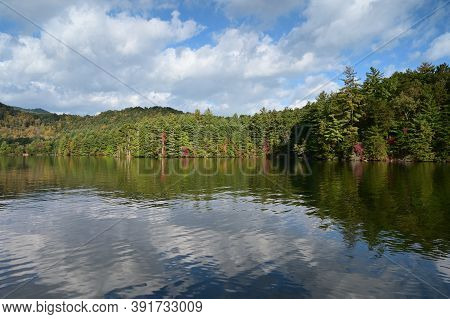 Autumn Landscape Reflections On Lake Santeetlah, North Carolina.