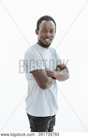 Side View. Confident Guy Looking At The Camera.