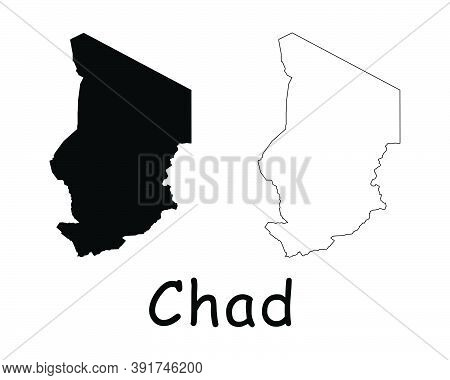 Chad Country Map. Black Silhouette And Outline Isolated On White Background. Eps Vector