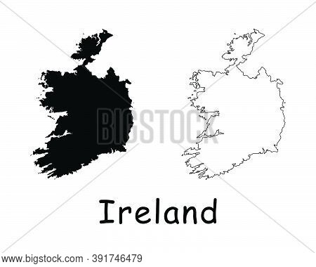 Ireland Country Map. Black Silhouette And Outline Isolated On White Background. Eps Vector