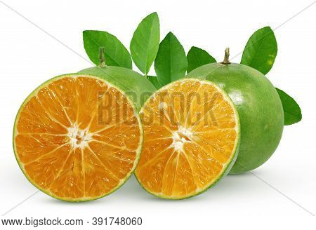Calamansi Or Green Orange Fruits Isolated On White Background
