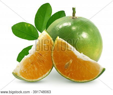 Calamansi Or Green Orange Fruits Isolated On White Background