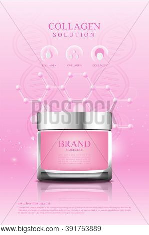 Poster Cosmetics Pink Cream Collagen Serum Skin Care Molecule Background