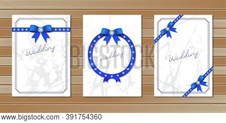 Wedding Invitation Card Decorated With Bows And Diamonds Template