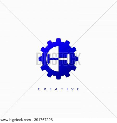 Techno Gear Initial Letter H Logo Icon. Vector Design Concept Gear And Half Circle Shapes With Lette