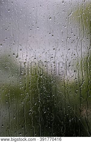 Rain On Window Pain On A Wet And Gloomy Day