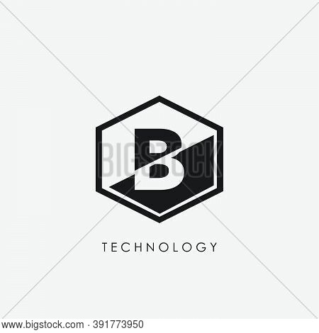 B Letter Hexagon Geometrical Techno Logo. Monogram Hexagon Geometric Outline With Letter Logo Icon F