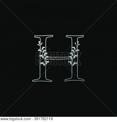 Outline Letter H Logo Icon, Vintage Design Concept  Simple Nature Flower With Letter H Logo Icon.