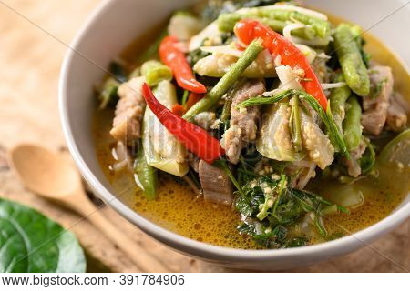 Northern Thai Food (kaeng Khae), Spicy Curry Soup With Pork And Mixed Local Vegetables And Herbs, Ma