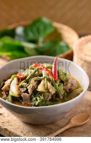 Northern Thai Food (kaeng Khae), Spicy Curry Soup With Pork And Mixed Local Vegetables And Herbs, Ma