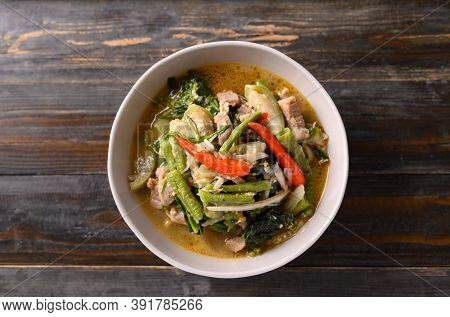 Northern Thai Food (kaeng Khae), Spicy Curry Soup With Pork And Mixed Local Vegetables And Herbs, Ma