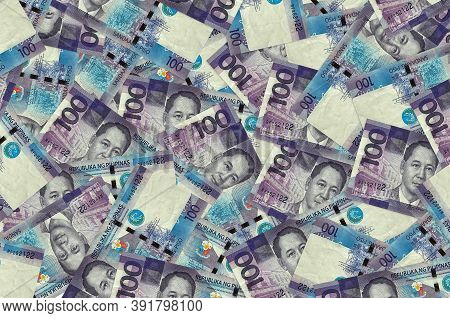 100 Philippine Piso Bills Lies In Big Pile. Rich Life Conceptual Background