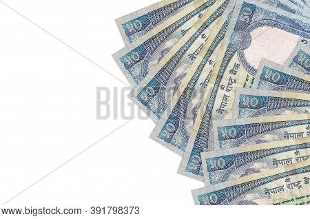 50 Nepalese Rupees Bills Lies Isolated On White Background With Copy Space. Rich Life Conceptual Bac
