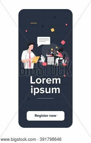 Female Writer Typing New Text For Editor. Article, Book, Idea Flat Vector Illustration. Typography A