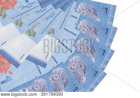 1 Malaysian Ringgit Bills Lies Isolated On White Background With Copy Space Stacked In Fan Shape Clo