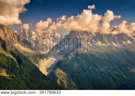 Glacier Mer De Glace In The Summer With Grandes Jorasses