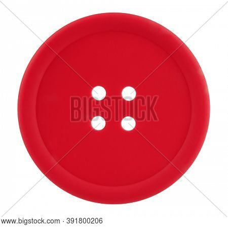 Classic round red button with four holes isolated on white background
