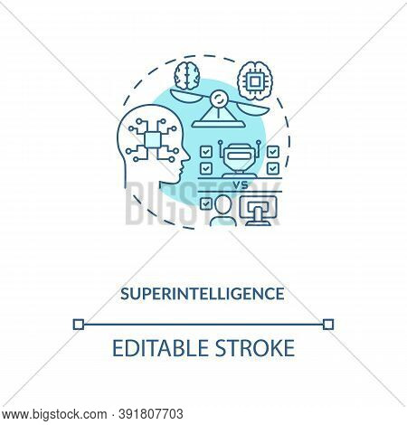 Superintelligence Concept Icon. Strong Neural Brain. Tech Mind Strength Future Computer. Ai Threats 