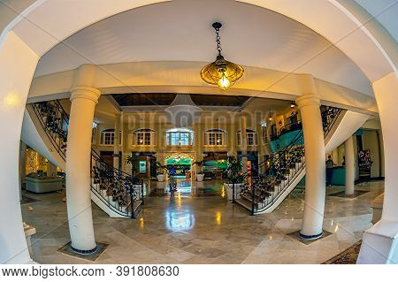 Punta Cana, Dominican Republic - March 15, 2020: Reception Lobby At Holiday Resort Be Live In The Do