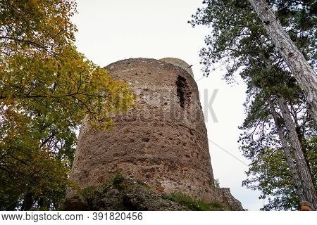 Ruins Of Gothic Medieval Castle Zebrak In Village Tocnik In Autumn, Central Bohemia, Czech Republic,