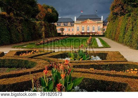 Rococo Chateau With A Distinguished Facade, Magnificent Residence From The 18th Century, Amazing Gar