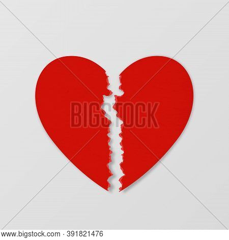 Vector Realistic Paper Textured Torn Heart Closeup Isolated On White Background. Broken Heart, Divor