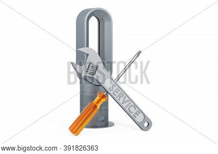 Repair And Service Of Bladeless Air Fan, 3d Rendering Isolated On White Background