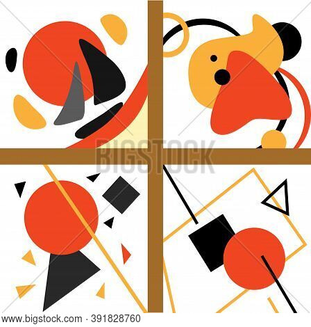 Geometric White Pattern Set On Yellow Backdrop. Fond Collection For Wallpaper, Web Site, Sleeper, Ba
