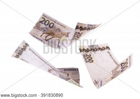 200 Reais Bank Notes, New Banknote From Brazil, On Isolated White Background