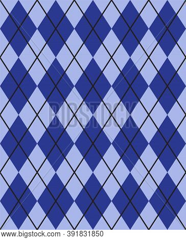 Vector Seamless Pattern Of Blue Flat Cartoon Rombos Plaid Check Isolated On White Background