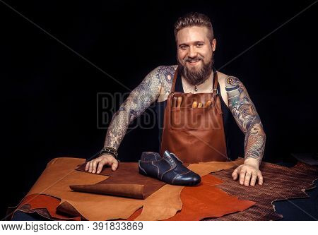 Professional Leather Worker Creates Quality Product Of Leather At Workplace