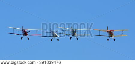 Ickwell, Bedfordshire, England - September 06, 2020 -  Four Vintage  Sncan Stampe - Vertongen Sv-4 B