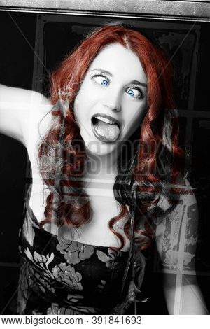 A Young Redhead Woman Making Squinty Face