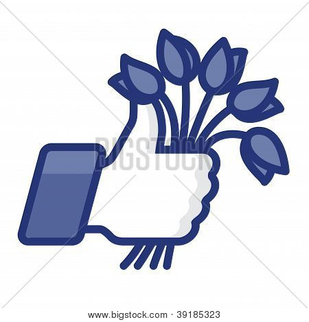 Like/Thumbs Up icoon met de bos bloemen