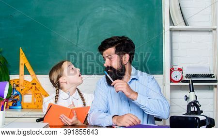 Find Buddy To Help You Study. Private Lesson. School Teacher And Schoolgirl. Pedagogue Skills. Talen