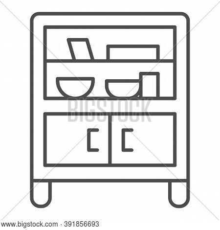 Cabinet With Glass And Shelves Thin Line Icon, Furniture Concept, Buffet Sign On White Background, C