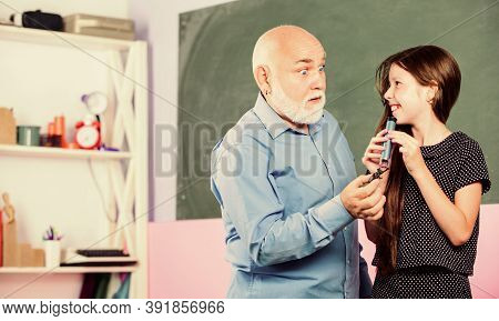 Educative Activity. Back To School. Teaching Kid. Teacher Help Schoolgirl. Pedagogue Career. Little 