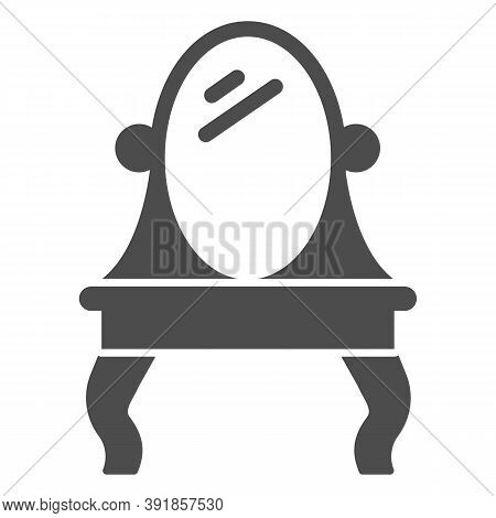 Table With Oval Mirror Solid Icon, Furniture Concept, Dressing Table Sign On White Background, Dress