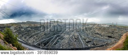 Panorama Of A Large Magnesite Quarry In A Cloudy Day