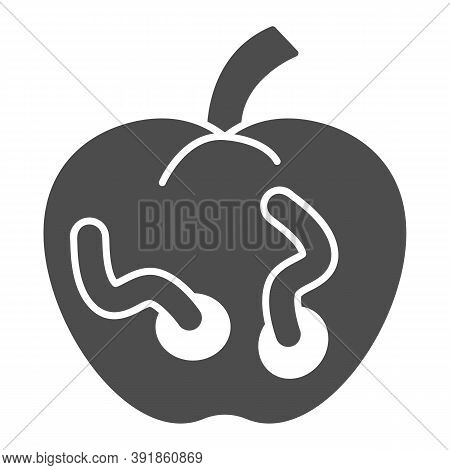 Apple With Worm Solid Icon, Halloween Concept, Rotten Fruit Sign On White Background, Spoiled Wormy 