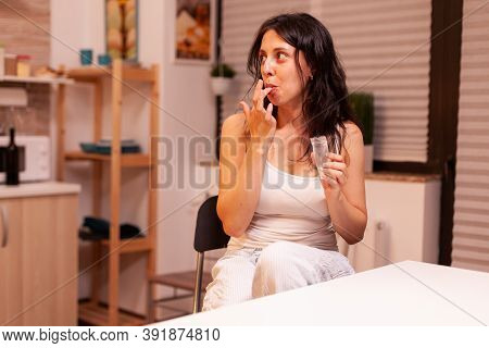 Woman Looking At Husband While Licking A Dose Of Cocaine. Amphetamine Abuse With Side Effects Suffer