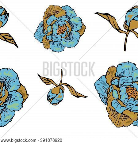 Seamless Pattern With Floral Romantic Elements. +
Endless Texture For Season Spring And Summer Desig