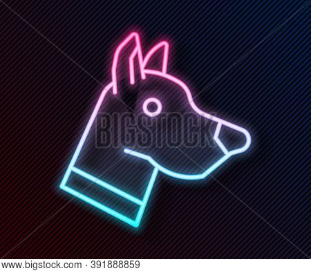 Glowing Neon Line Dog Head Icon Isolated On Black Background. Vector